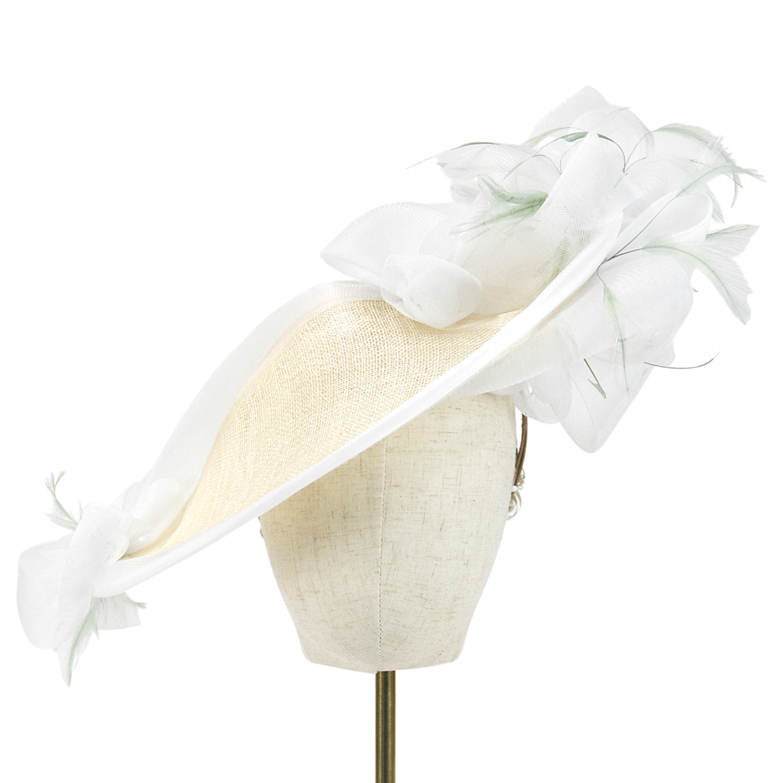 Ivory And White Straw Saucer Headpiece With Crinoline Trim Jenny