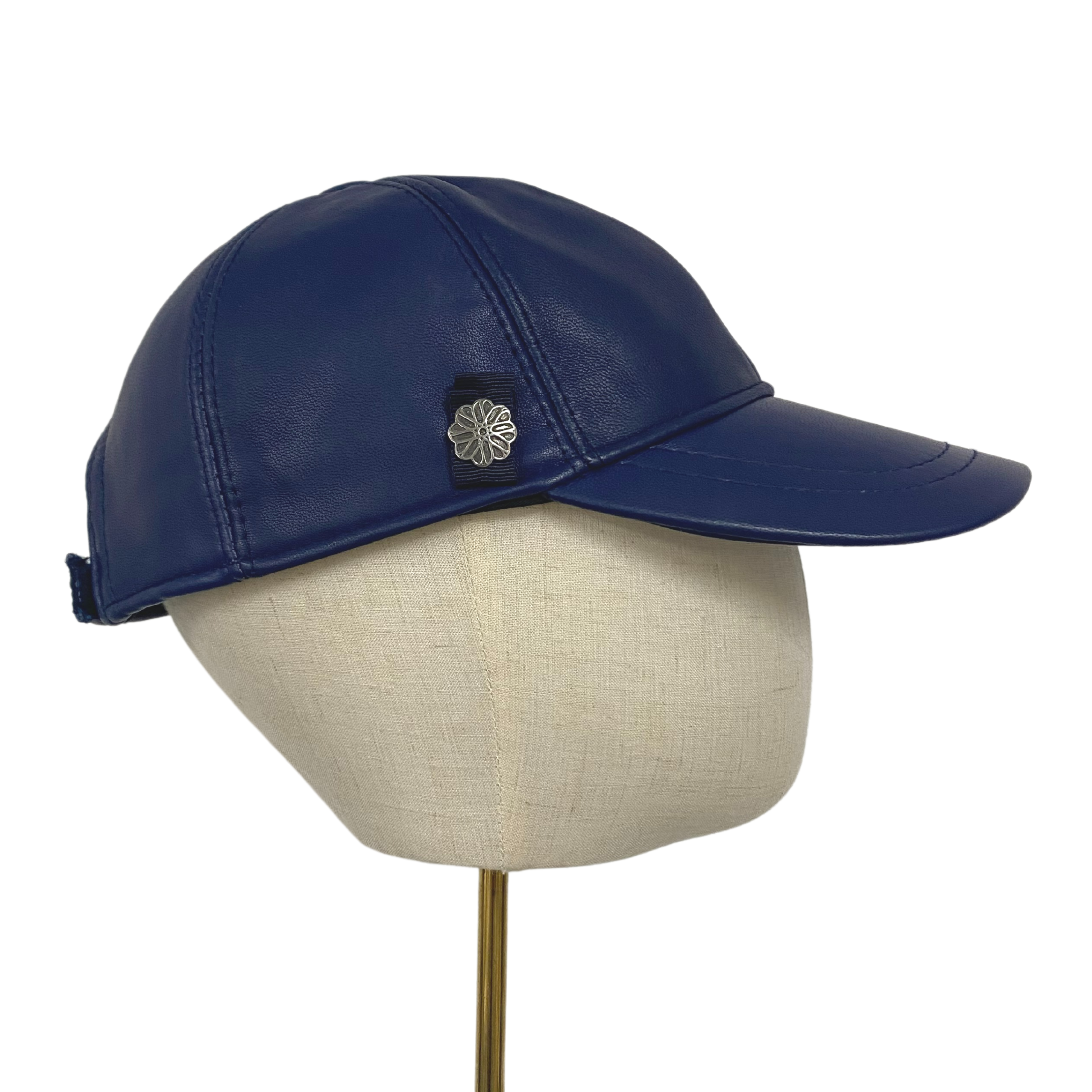 Becca\' Leather Baseball Cap in French Navy with Petersham Trim Detail and  Tag - Jenny Roberts Millinery