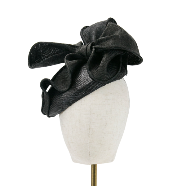 Black Straw Beret Shaped Headpiece with Structured Bow Trim - Jenny ...