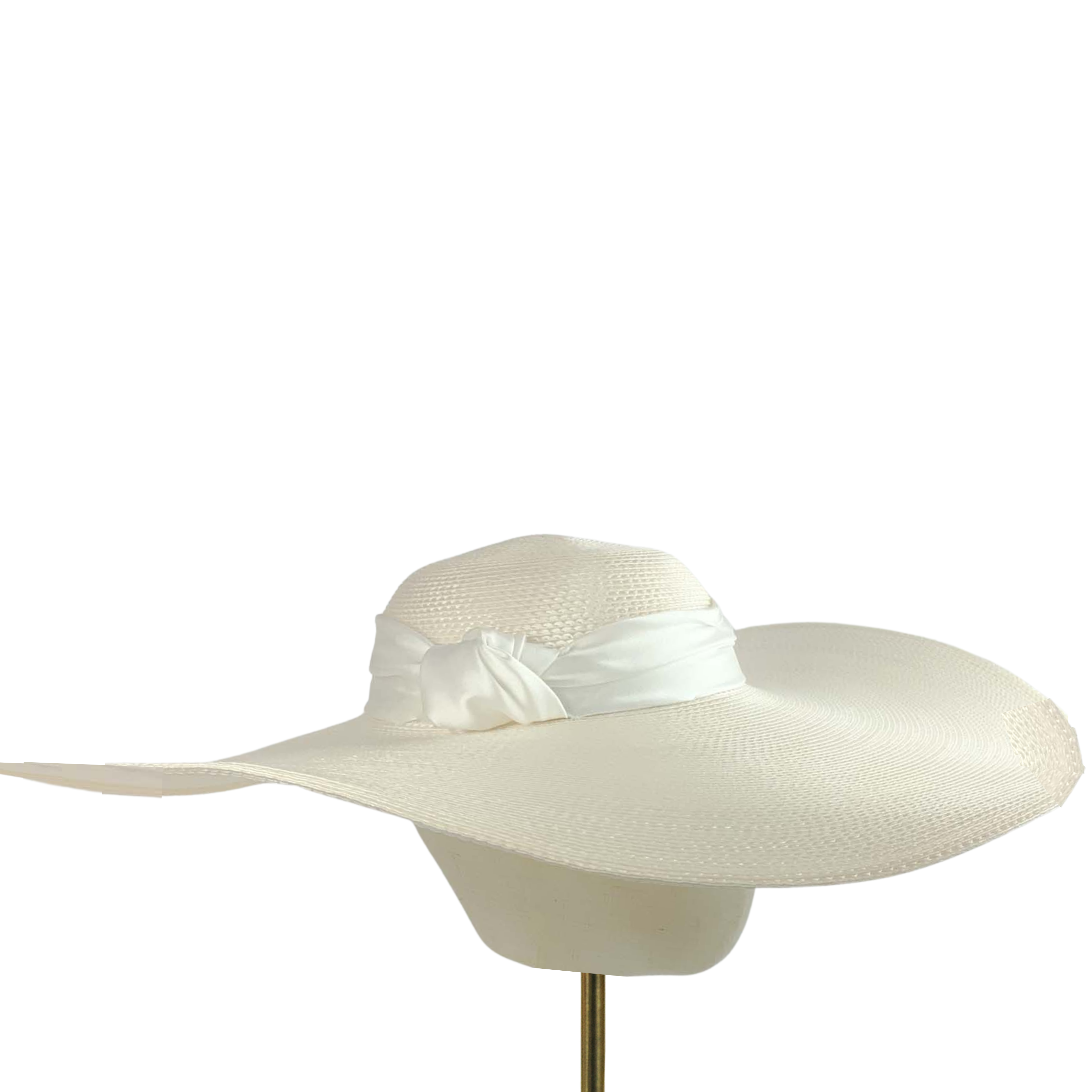 White Wide Brimmed Sun Hat with Silk Band - Jenny Roberts Millinery